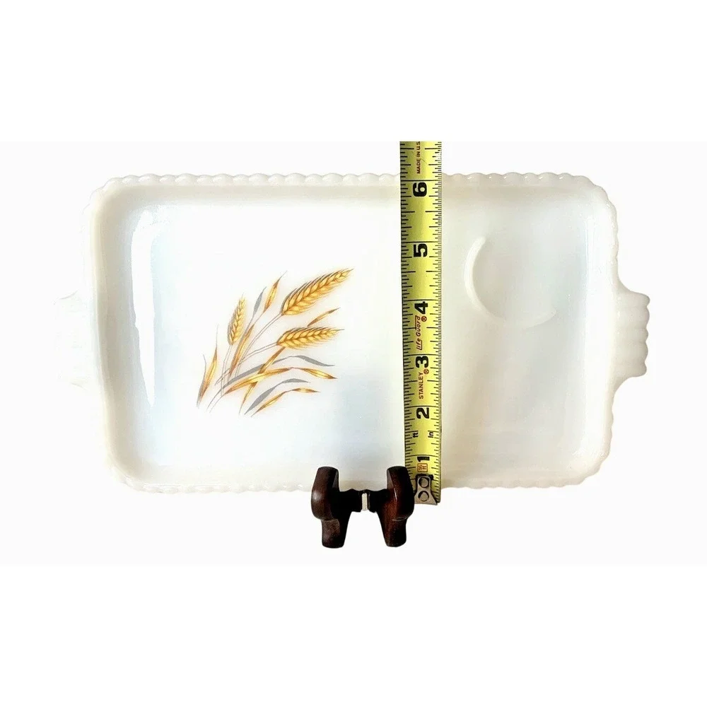 Fire-King Golden Wheat Milk‎ Glass Snack Set Trays and Cups Vintage 4 Piece